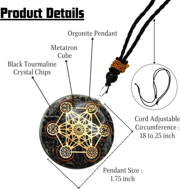 Amazing Gemstone Orgone Pendant with Black Tourmaline Crystal and Chakra Metatron Cube - Natural Healing Pendant Necklace for Women Men