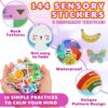 144 Pcs Calm Anxiety Sensory Stickers Textured Sensory Strips Stickers Mindfulness Relief Mental Health for Kids Rainbow Apple Animals Anxiety Relief for Teens Adults Office School Desk Supply