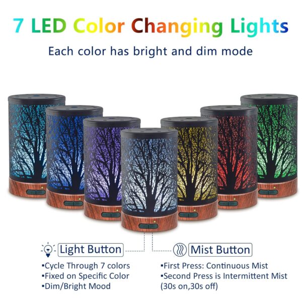 EQUSUPRO Essential Oil Diffuser 150ml Metal Aromatherapy Oil Diffuser Ultrasonic Cool Mist Diffuser with Auto Shut-Off Protection,7 Colors Changed LED for Home Office SPA Yoga