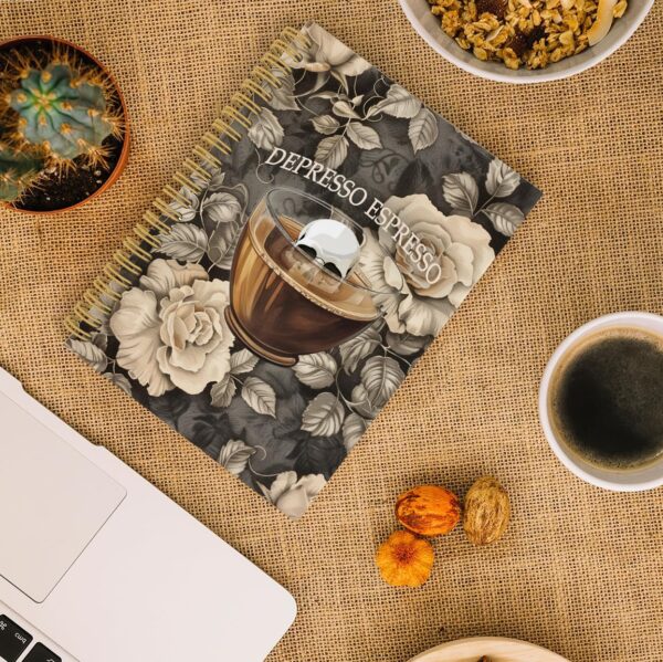 Mental Health Vintage Spiral Notebook, Skull Coffee Mug Cup Journal, Depresso Espresso 5.5"x8.3" 164pages Lined Notebooks College Ruled, Retro Floral Notebook for Office School Supplies