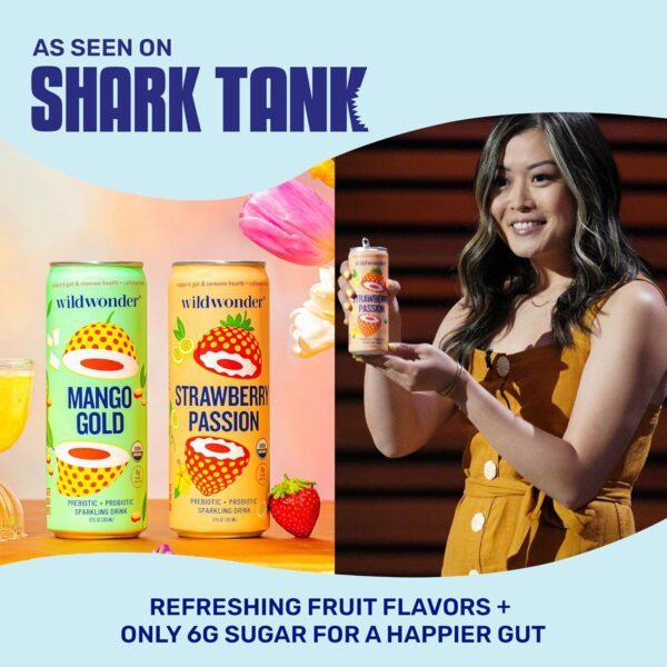 wildwonder Sparkling Probiotic Juice Drink w/Gut Health Immunity, 5g Fiber, Live Probiotics, Caffeine Free, Organic, Vegan, Low Sugar, 12pk 12oz, Tropical Vibes Variety Pack, As Seen on Shark Tank