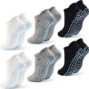 SkiBeaut 6 Pairs Non Slip Men Women Socks Unisex Pilates Man Woman Grips Cushion Socks for Yoga Barre Home & Hospital