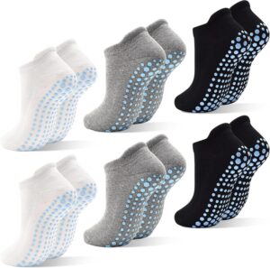SkiBeaut 6 Pairs Non Slip Men Women Socks Unisex Pilates Man Woman Grips Cushion Socks for Yoga Barre Home & Hospital