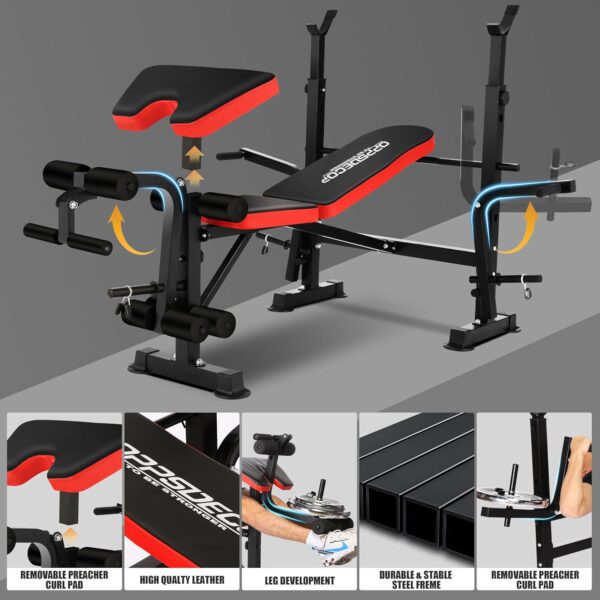 OPPSDECOR 660lbs 6 in 1 Weight Bench Set with Squat Rack Adjustable Workout Bench with Leg Developer Preacher Curl Rack Fitness Strength Training for Home Gym