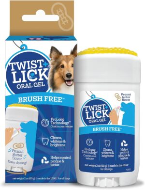 Twist and Lick Dental Gel for Dogs, Cleans Teeth and Freshens Breath for 24 Hours, Peanut Butter Flavor, 2 oz, 30 Day Supply