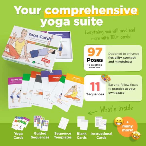 WorkoutLabs Yoga Cards I & II – Complete Set Beginners & Intermediate: Professional Study, Class Sequencing & Practice Guide · Premium Yoga Asana Flash Cards Deck with Sanskrit