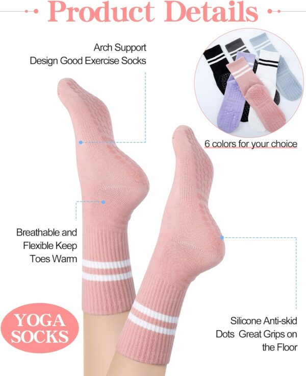 Sintege 6 Pairs Pilates Socks Yoga Socks with Grips for Women Non Slip Barefoot Workout Crew for Pregnant Ballet Dance