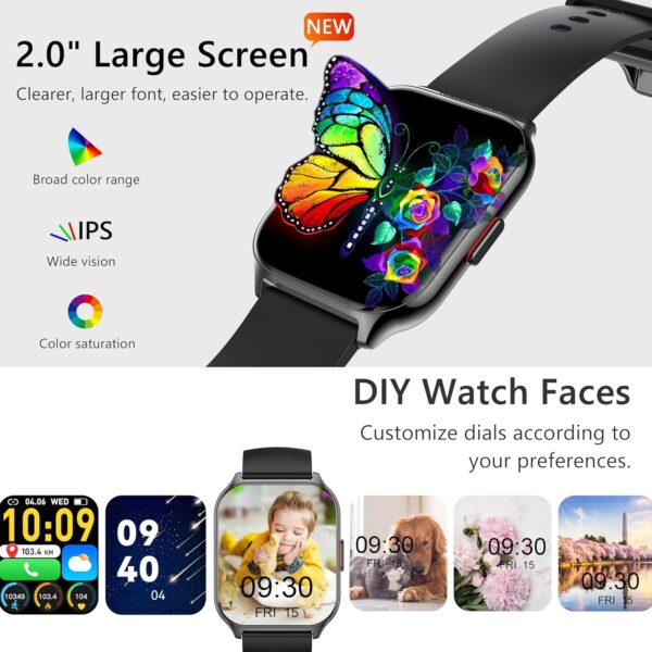 Smart Watch for Women Men(Dial/Answer Calls), 2.0" Fitness Tracker Watch with Heart Rate/Blood Pressure/Blood Oxygen Monitor for Android iOS