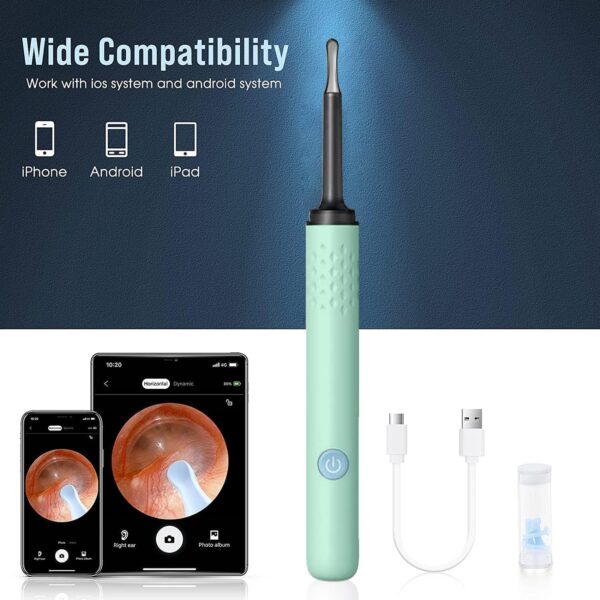 Ear Wax Removal Tool Camera with 4 Ear Spoon - Ear Cleaner with 1080P HD Camera - Earwax Removal Kit with Camera - Ear Camera for iOS & Android (Lake Green)