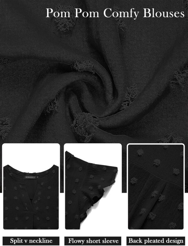 MEROKEETY Women 2025 Summer V Neck Ruffle Short Sleeve Blouse Swiss Dot Flowy Shirt Tunic Top