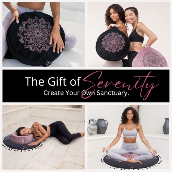 Aila Meditation Pillow Set with Small Meditation Mat & Extra Cushion Cover – Luxurious Meditation Floor Pillow Zen Spiritual Decor Zafu Round Yoga Meditation Cushion – Gift for Meditation Lovers