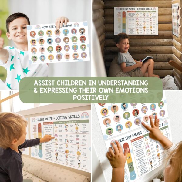 Feelings Chart for Kids - Coping Skills Emotions Chart Poster - Calm Down Corner Supplies - Mental Health Posters for Kids - School Counselor Psychologist Toddler Preschool Homeschool Decoration