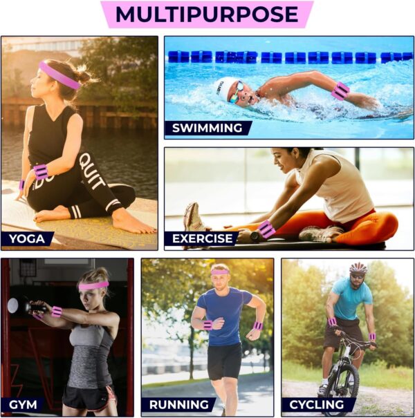 Wrist and Ankle Weights for Women and Men, Set of 2 (1lb Each) Wrist Weights with Sweatband, Adjustable Strap Leg Weights Perfect for Yoga, Pilates, Dance, Pool Workouts, and Jogging