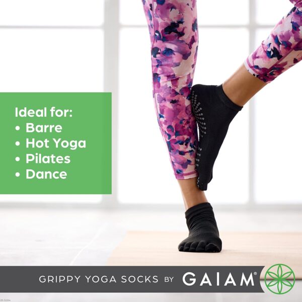 Gaiam Grippy Yoga Socks for Women & Men – Full Toe Non Slip Sticky Grip Accessories for Yoga, Barre, Pilates, Dance, Ballet