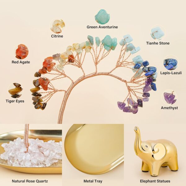 ZenBless 7 Chakra Healing Crystal Tree Ceramic Gold Elephant Decor Elephant Gifts for Women, Elephants Statues Home Decor, Yoga Meditation Zen Spiritual Room Home Shelf Decor Feng Shui Good Luck