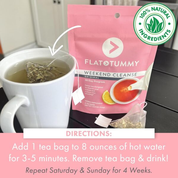 Flat Tummy Weekend Cleanse Tea - 30 Day Program - All Natural Colon Cleanse w/Senna and Dandelion Root, Provides Bloating Relief for Women - Detox Cleanse for Digestion Support and Gas Relief