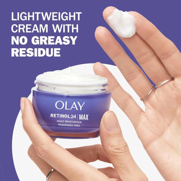 Olay Retinol Face Moisturizer, 24 MAX Anti-Aging Night Cream for Women, Fragrance-Free, Non Greasy - Anti-Wrinkle, Smooth Fine Lines, Tightening, Hydrating Skin Care - Peptides, Glycerin, 1.7 Oz