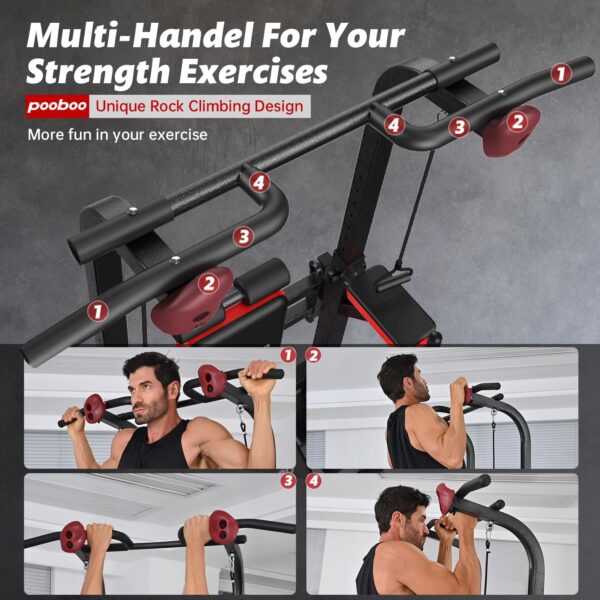 Pooboo Power Tower Dip Station, Pull Up Bar Stand for Fitness Home Gym Workout, Pull Up Dip Station, Multi-Function Power Tower Pull Up Bar,Adjustable Strength Training Fitness Equipment