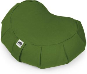 Meditation Cushion (Green Grass) Crescent, Buckwheat Husk Filled, Floor Pillow or Cushions, Yoga Seat, Zafu, Made in The USA