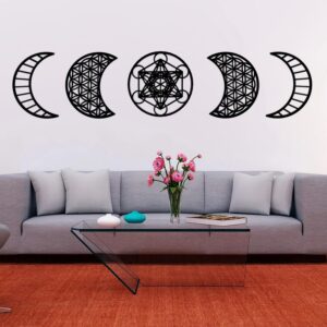 ARCHETYPE BRANDS Moon Phase Room Decor – Sacred Geometry Home Decor – Meditation Accessory Wooden Wall Decor and Aesthetic Room Decor – Metatrons Cube, Flower of Life Wall Art (Black Color)
