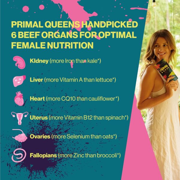 Female-Optimized Beef Organ Superfood Supplement (Beef Liver, Kidney, Heart, & 3 More) - 100% Grass Fed, Pasture Raised Cattle - Balance Hormones, Energy, & More for Women