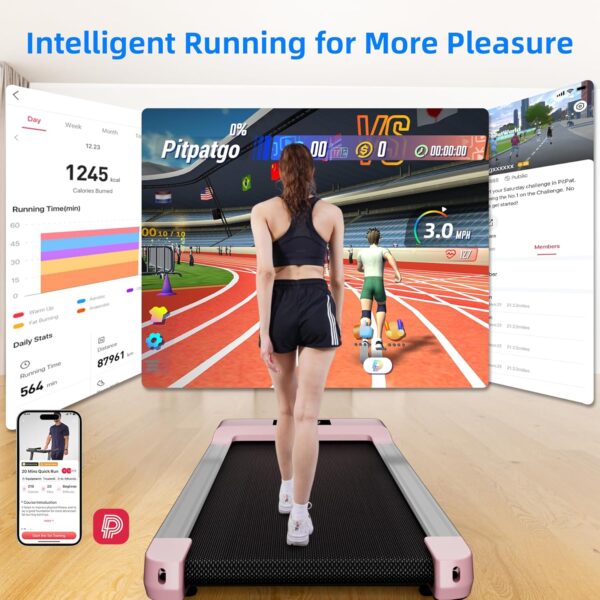 Under Desk Walking Pad Treadmill for Home Office, Intelligent Walk Mat with APP and Remote Control, Portable Exercise Workout Equipment, Super Quiet Walking Jogging Running Machine