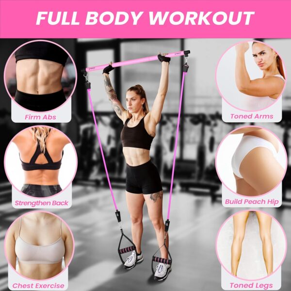 Multipurpose 3-Section Yoga Pilates Bar Set with Resistance Bands and Jump Rope | Travel-Friendly Home Gym Equipment for Men and Women of All Heights | Complete Body Fitness Workout Set
