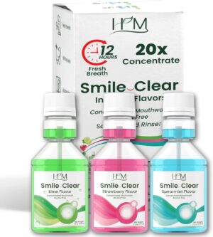 HM -Smile Clear Concentrated Alcohol Free Mouthwash (Mixed (Lime, Spearmint, Strawberry), Pack of 3 (3x2Fl Oz)) Advanced Dental Care-Smart Ingredients,for Bad Breath, whitening Teeth,Healthy Gums