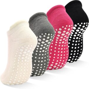 SkiBeaut Grips Non Slip Socks for Women, 4 Pairs Yoga Pilates Anti Skid Socks Woman Hospital Gripper Socks