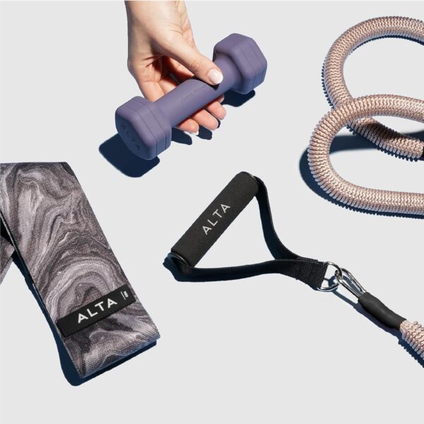 ALTA 'Never-Snap' Exercise Bands with Handles for Women - Full Kit Resistance Bands for Working Out with Handles, Resistance Tubes, Ankle Straps, Door Anchor, Fabric + Rubber Workout Bands Resistance