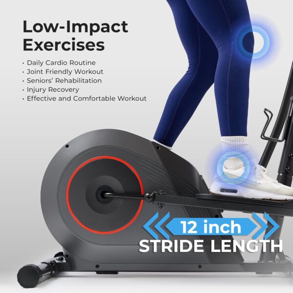Sunny Health & Fitness 2-in-1 Smart Upright Elliptical Full-Body Exerciser w/Pulse Sensors, Home Cross-Training Cardio Workout Machine, Free SunnyFit App Bluetooth Link, Optional Long Stride Length