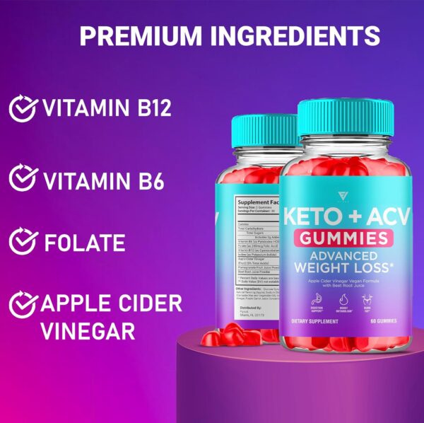 Keto ACV Gummies Advanced Weight Loss Belly Fat Burners Product Works Fast, ACV Keto Gummy Detox Cleanse Diet Apple Cider Vinegar Metabolism(60 Count)