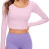 CRZ YOGA Butterluxe Long Sleeve Crop Tops for Women Slim Fit Workout Shirts Cropped Athletic Gym T-Shirts