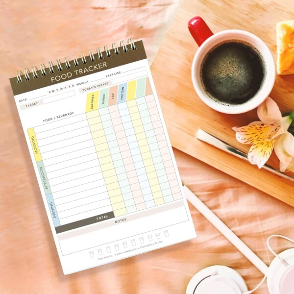 Cora Kate Food Journal Diary, 5.5 x 8.5 Calorie Counter Book, 50-Page Double-Sided Spiral Bound Meal Tracker for Tracking Calories, Carbs, Fat, Protein, Calorie Tracker, Food Log for Diet & Nutrition