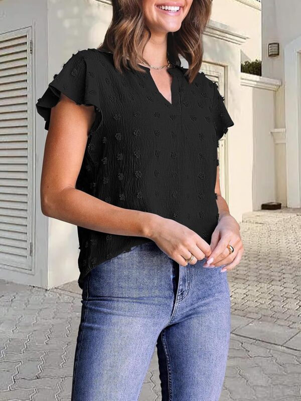 MEROKEETY Women 2025 Summer V Neck Ruffle Short Sleeve Blouse Swiss Dot Flowy Shirt Tunic Top