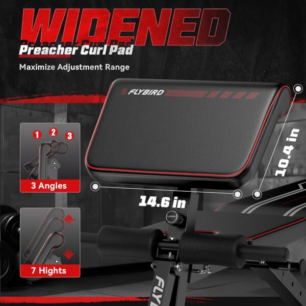 FLYBIRD Multifunctional Weight Bench with Leg Extension and Preacher Curl Pad, Adjustable and Foldable Workout Bench for Home Gym, 800LBS Weight Capacity Exercise Bench for Full Body Strength Training