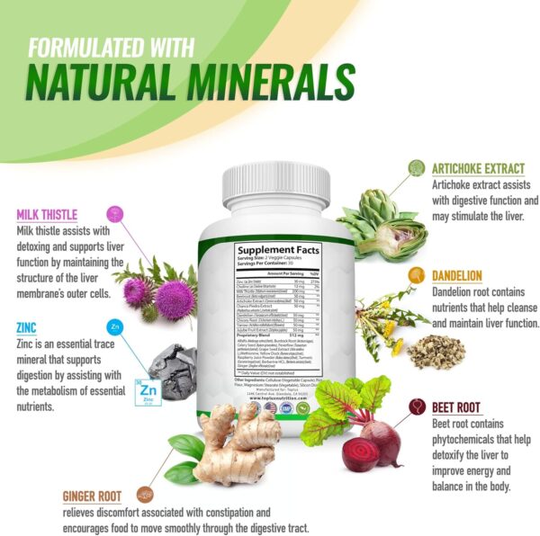 Detox Cleanse Liver Support & Repair Formula - Liver Cleanser Natural 5 Day Detox, Support Digestion System, Flush Toxins & Urinary Tract, Milk Thistle Extract 25+ Herbs, 60 Capsules, Toplux Nutrition