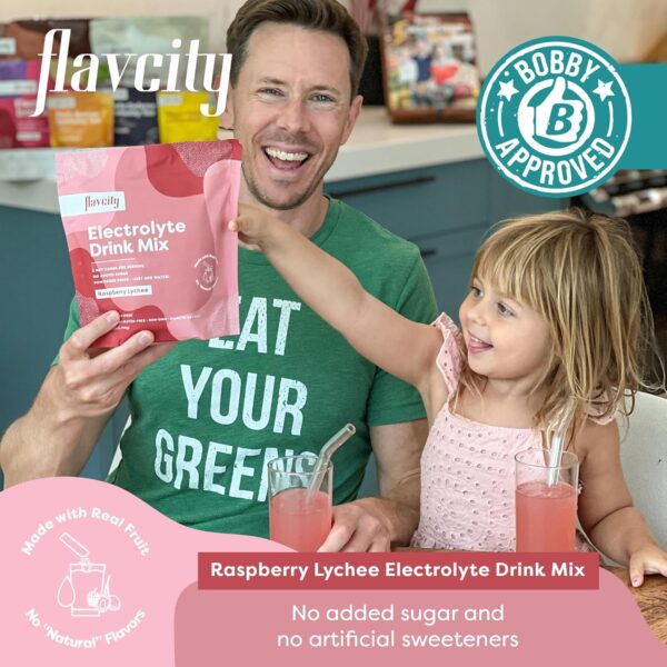 FlavCity Raspberry Lychee Electrolytes Drink Mix, 28 On-The-Go Stick Packs - Healthy Electrolytes Powder Packets Made with Real Fruit - Keto Powdered Drink with No Added Sugar, Gluten-Free