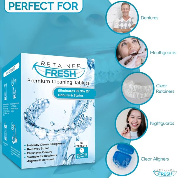 Retainer Cleaner Tablets Invisalign Cleaner, Mouth Guard Cleaner, Night Guard Cleaner, Denture Cleaning, Tablets for Ultrasonic Cleaner. 36 Tablets - 1 Month Supply by Retainer Fresh