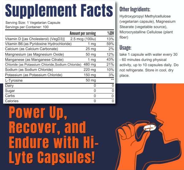 Hi-Lyte Electrolyte Replacement Capsules | Rapid Rehydration Supplement | Vegan & Keto Friendly | Gentle on Stomach | Magnesium, Potassium, Sodium | 100 Capsules