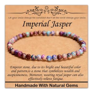4mm Natural Healing Gemstone Bracelet Handmade Yoga Stretch Elastic Bracelet Stress Relief Crystal Jewelry for Men and Women (4mm Imperial Jasper)