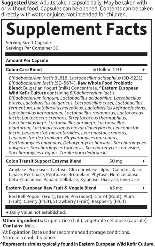 Garden of Life RAW Probiotics Colon Care Shelf Stable - 50 Billion CFU Guaranteed Through Expiration - Once Daily - Certified Non-GMO & Gluten Free - No Refrigeration, 30 Vegetarian Capsules