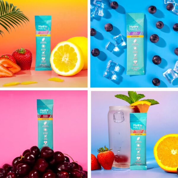 HydroMATE Electrolytes Powder No Sugar Variety Pack - 30 Instant Hydration Packets with Vitamin C to Boost Energy - Sugar Free Electrolytes to Support Hydration on Keto Diet & Party Favors