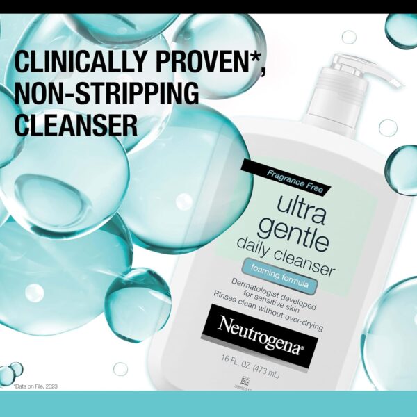 Neutrogena Fragrance Free Ultra Gentle Foaming Daily Cleanser, Hydrating Face Wash for Sensitive Skin, Removes Makeup & Gently Cleanses Without Over Drying, Hypoallergenic, 16 fl. oz