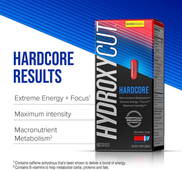 Hydroxycut Hardcore - 60 Rapid-Release Capsules - Thermogenic Calorie Burn, Extreme Energy + Focus, Maximum Intensity - for Women & Men