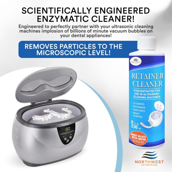 Ultrasonic Retainer Cleaner Solution Concentrate - Ultrasonic Denture Cleaner for Ultrasonic Machines - Cleans Mouthguards, Invisalign, and Nightguards - Odor, Stain and Discoloration Remover (16 oz)