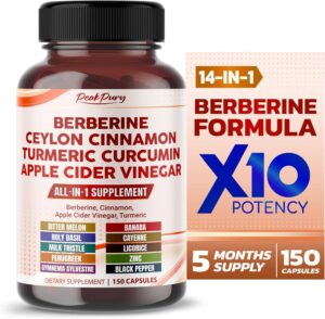 Berberine 8000mg Cinnamon 6000mg Apple Cider Vinegar 3000mg Turmeric 3000mg - Overall Wellness Support- Made in USA