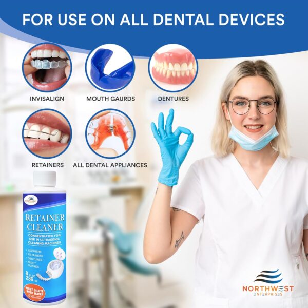 Ultrasonic Retainer Cleaner Solution Concentrate - Ultrasonic Denture Cleaner for Ultrasonic Machines - Cleans Mouthguards, Invisalign, and Nightguards - Odor, Stain and Discoloration Remover (16 oz)