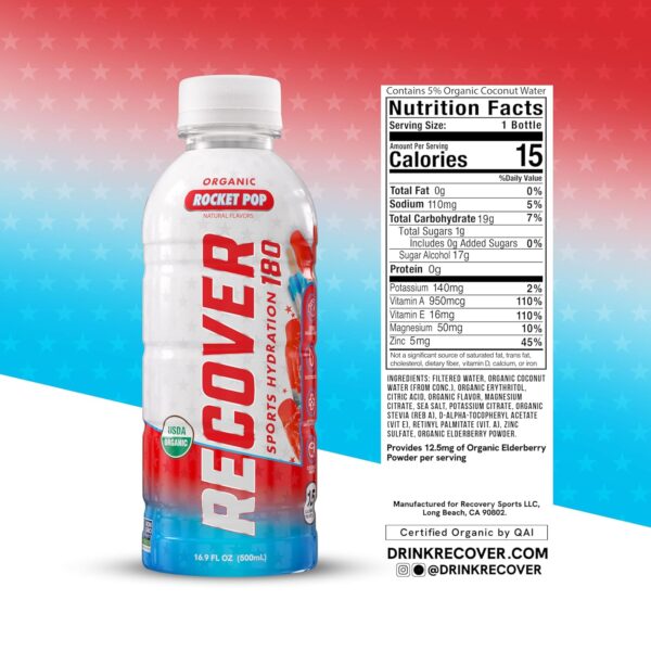 Organic Sports Hydration Drink, No Sugar Added, 15 Calorie Sports Beverage, Organic Flavors With Vitamins, Potassium-Packed Electrolytes, New Flavor Sample Pack (16.9 Fl Oz (Pack of 12) 6 Strawberry Banana and 6 Rocket Pop)