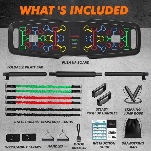 81YQuGIAcIL._AC_SL1500_.jpg KUYOU Portable Home Gym Workout Equipment, Push Up Board, Pilates Bar & Fitness Accessories with Resistance Bands for Upper Body Strength Training Full Body Workout at Home